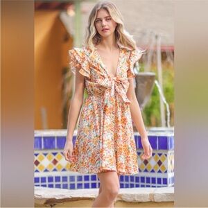 Aakaa Multicolor Floral Mini Dress